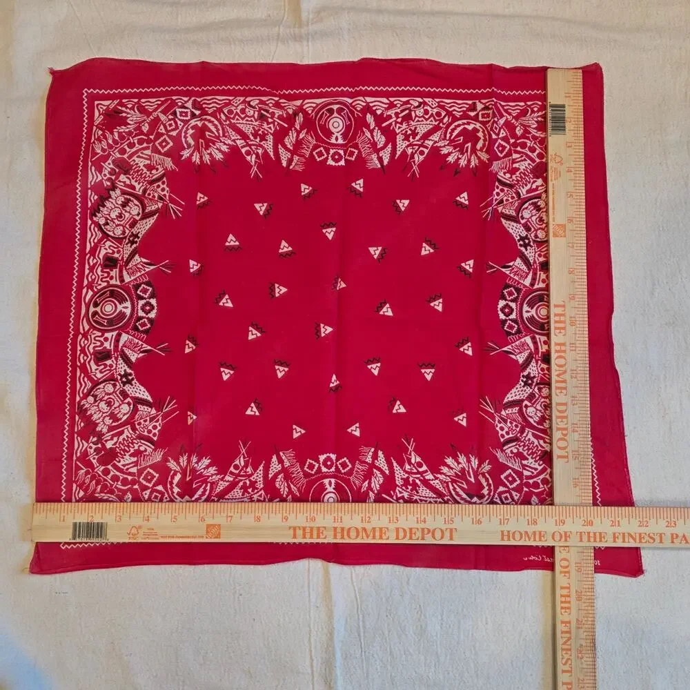 Vintage 50s Tiger Brand WPL 9939 Red Southwestern Cotton Bandana Fast Color